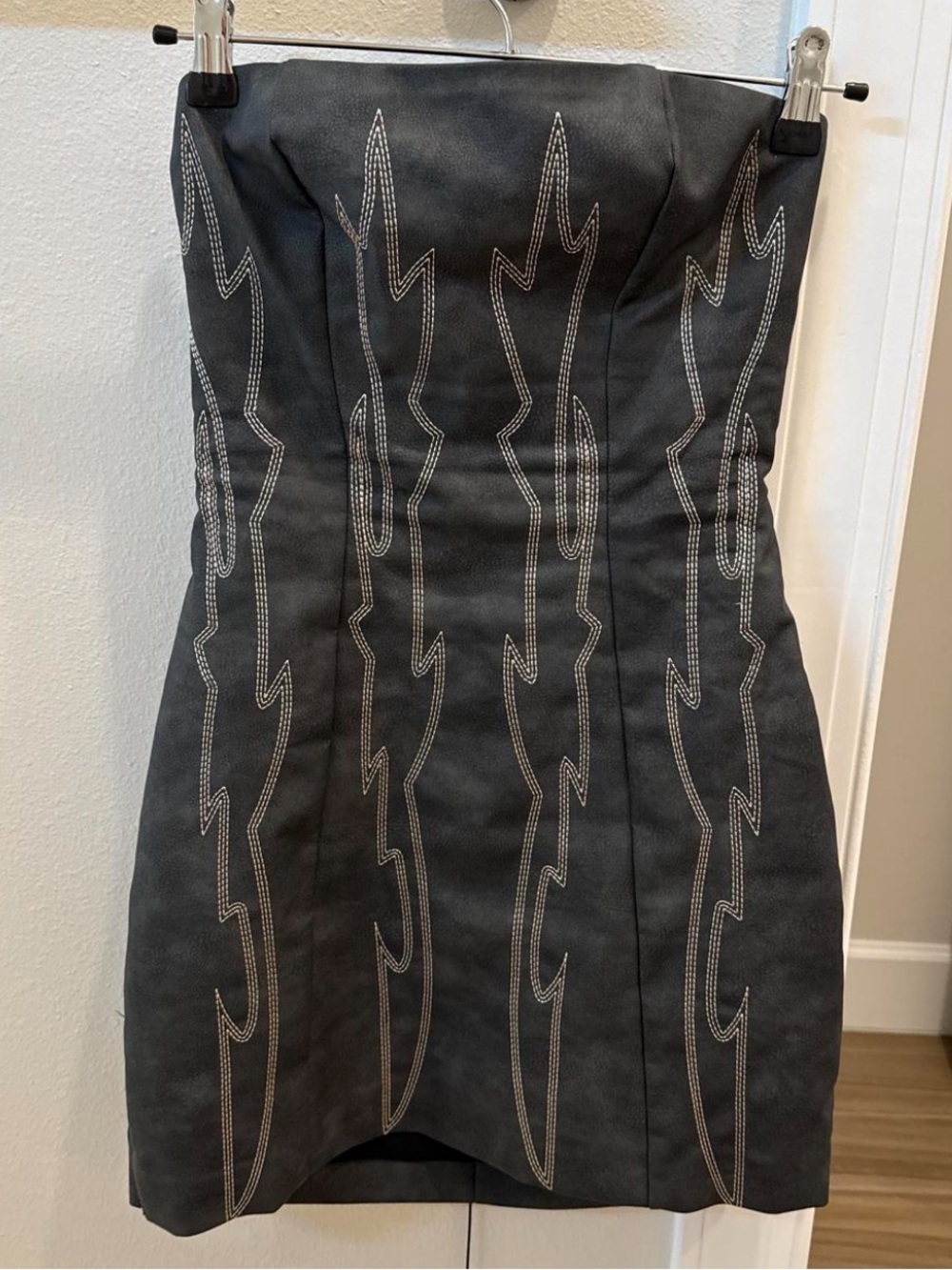 Strapless Black Embroidered Mini Dress